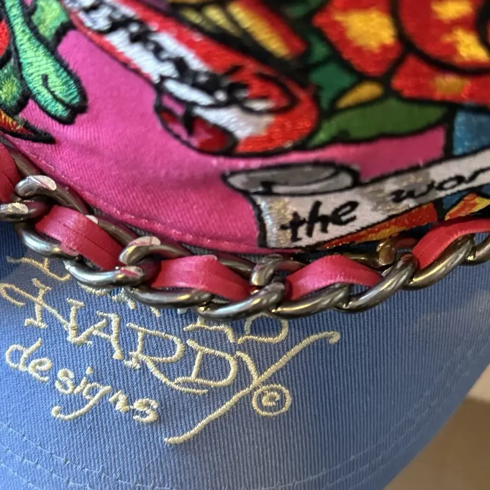 Ed Hardy for the World Hat Snap Back Blue Yellow Trucker Christian Audigier VTG